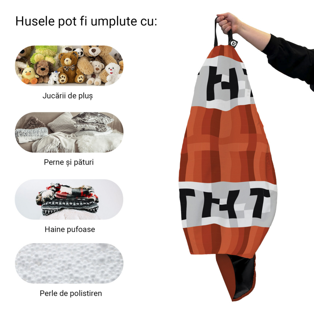 Husa fotoliu Puf Bean Bag tip Para L fara umplutura minecraft tnt