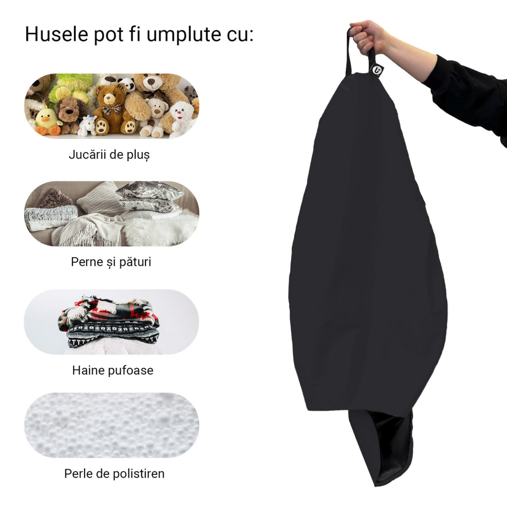 Husa fotoliu Puf Bean Bag tip Para XL Chroma fara umplutura black - 4