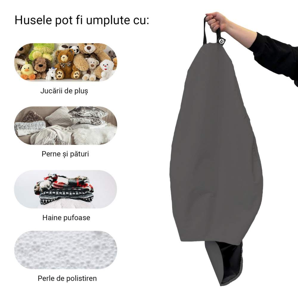 Husa fotoliu Puf Bean Bag tip Para XL Chroma fara umplutura dark grey - 4