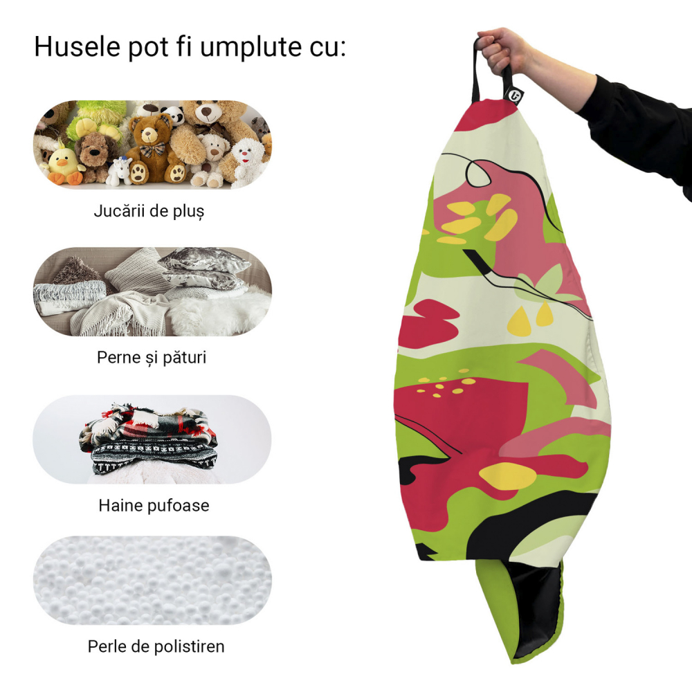 Husa Fotoliu Puf Bean Bag tip Para XL, fara umplutura, Abstract Jungle Pepene