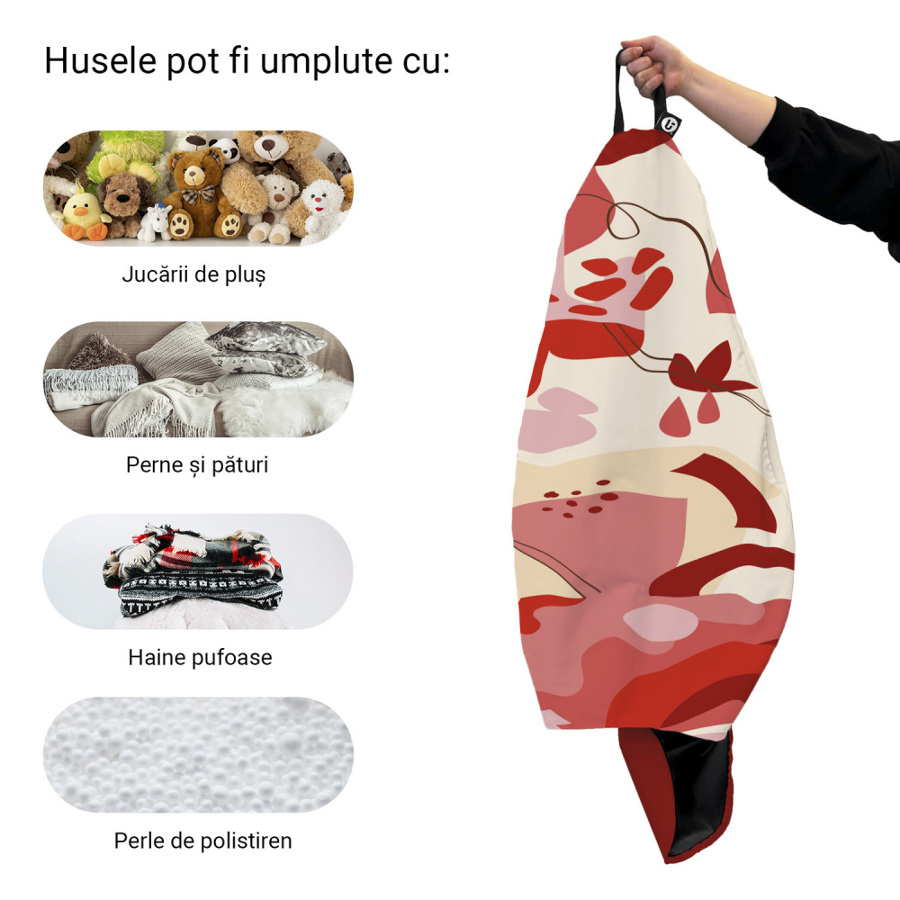 Husa fotoliu Puf Bean Bag tip Para XL fara umplutura Abstract Jungle rosu
