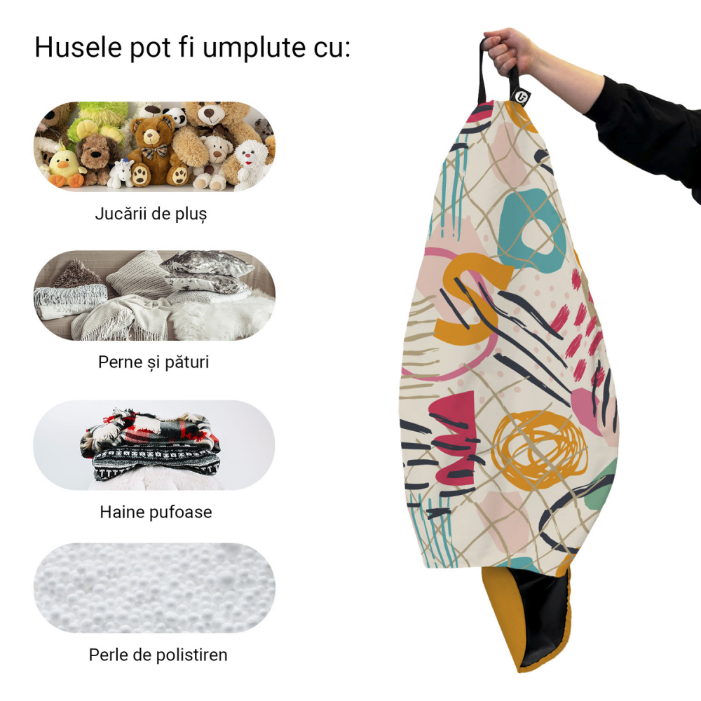 Husa fotoliu Puf Bean Bag tip Para XL fara umplutura Abstract Peony