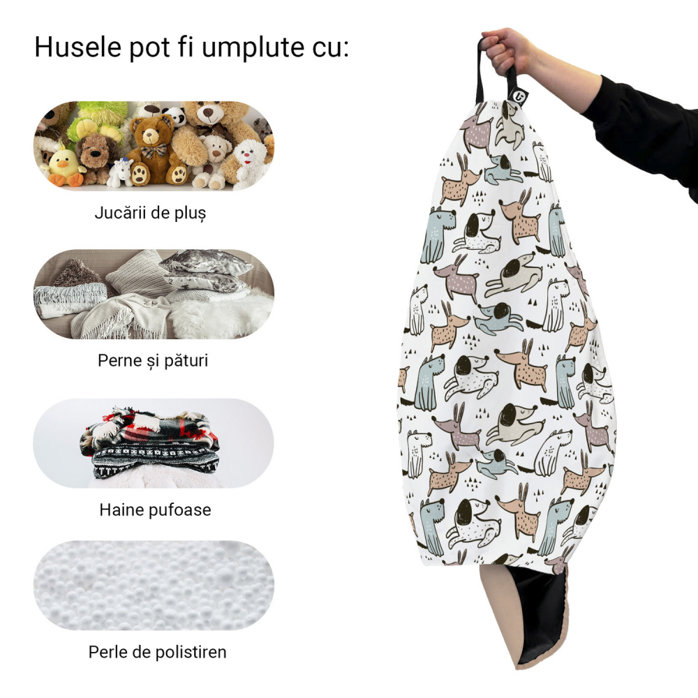 Husa fotoliu Puf Bean Bag tip Para XL fara umplutura caini cuminti