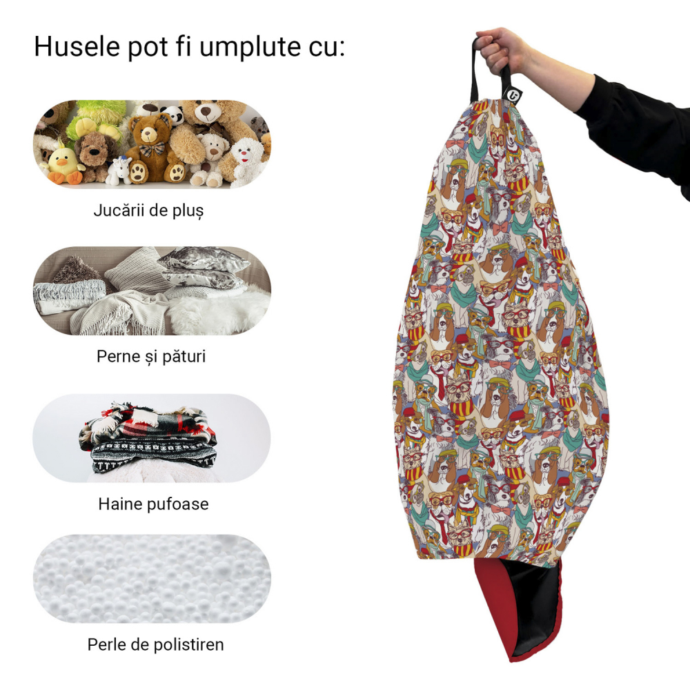 Husa fotoliu Puf Bean Bag tip Para XL fara umplutura caini hipster