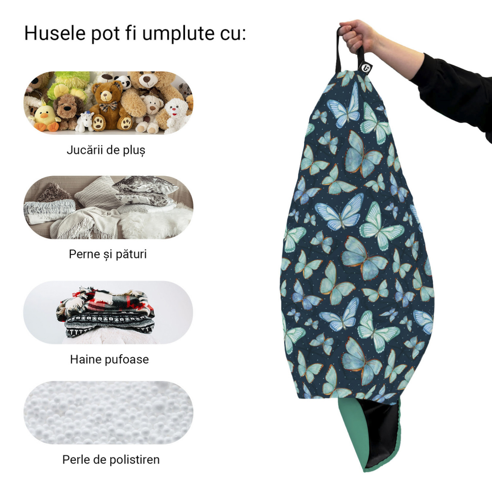 Husa fotoliu Puf Bean Bag tip Para XL fara umplutura fluturi in stomac