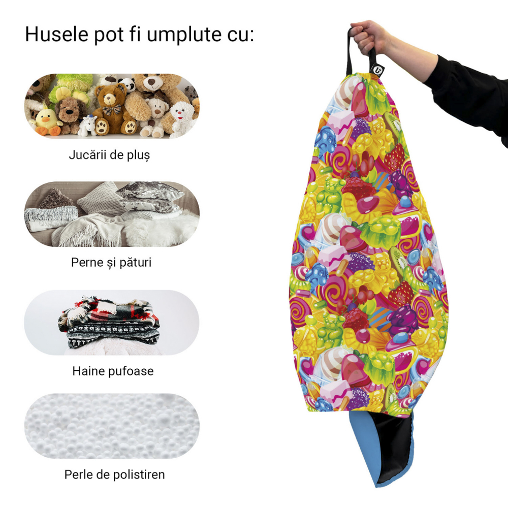 Husa fotoliu Puf Bean Bag tip Para XL fara umplutura Fruits Candy