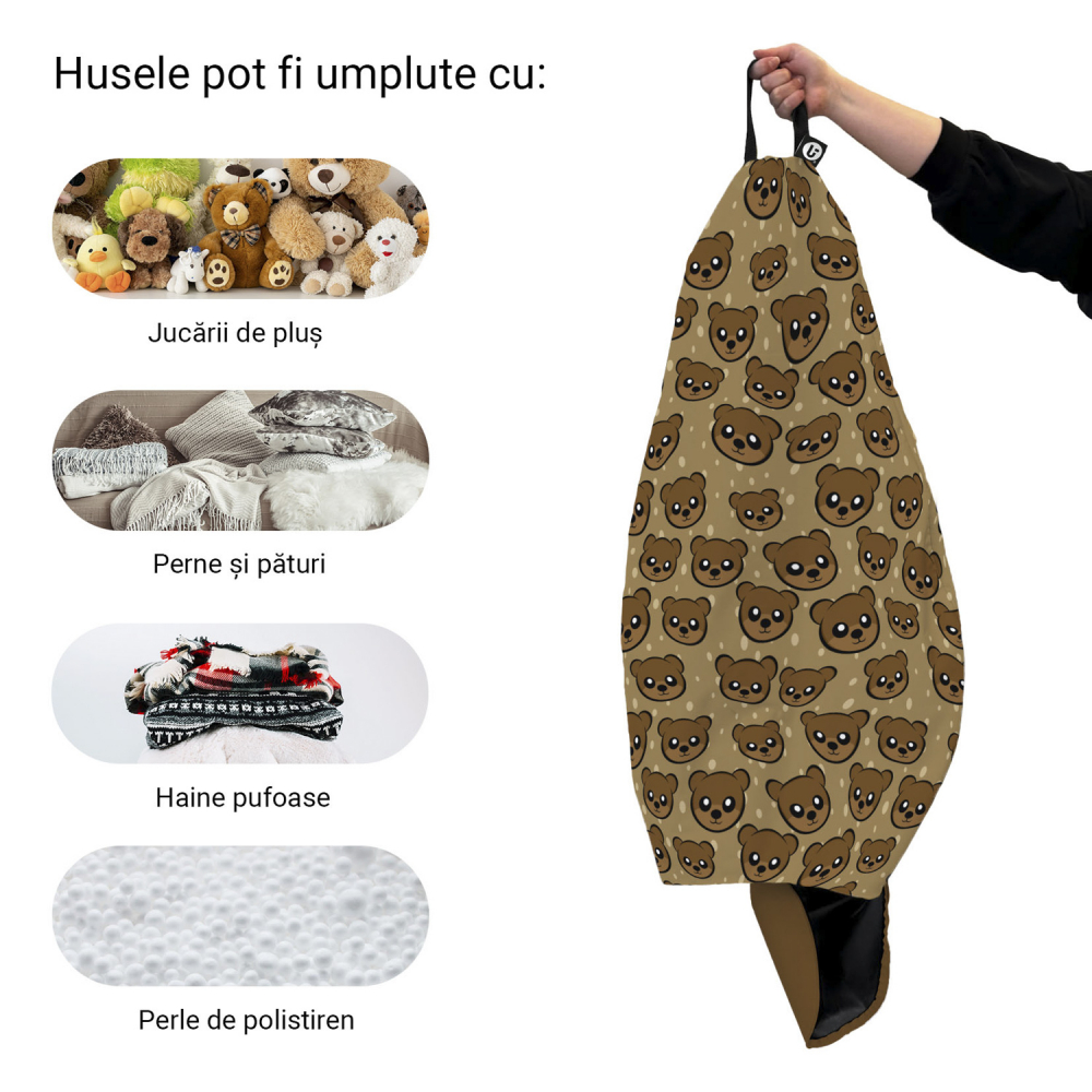 Husa fotoliu Puf Bean Bag tip Para XL fara umplutura impermeabil Cute Brown Bear