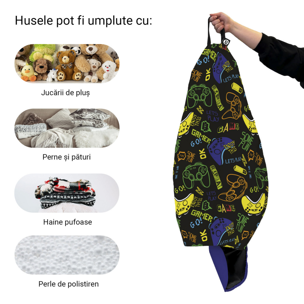 Husa fotoliu Puf Bean Bag tip Para XL fara umplutura lets play