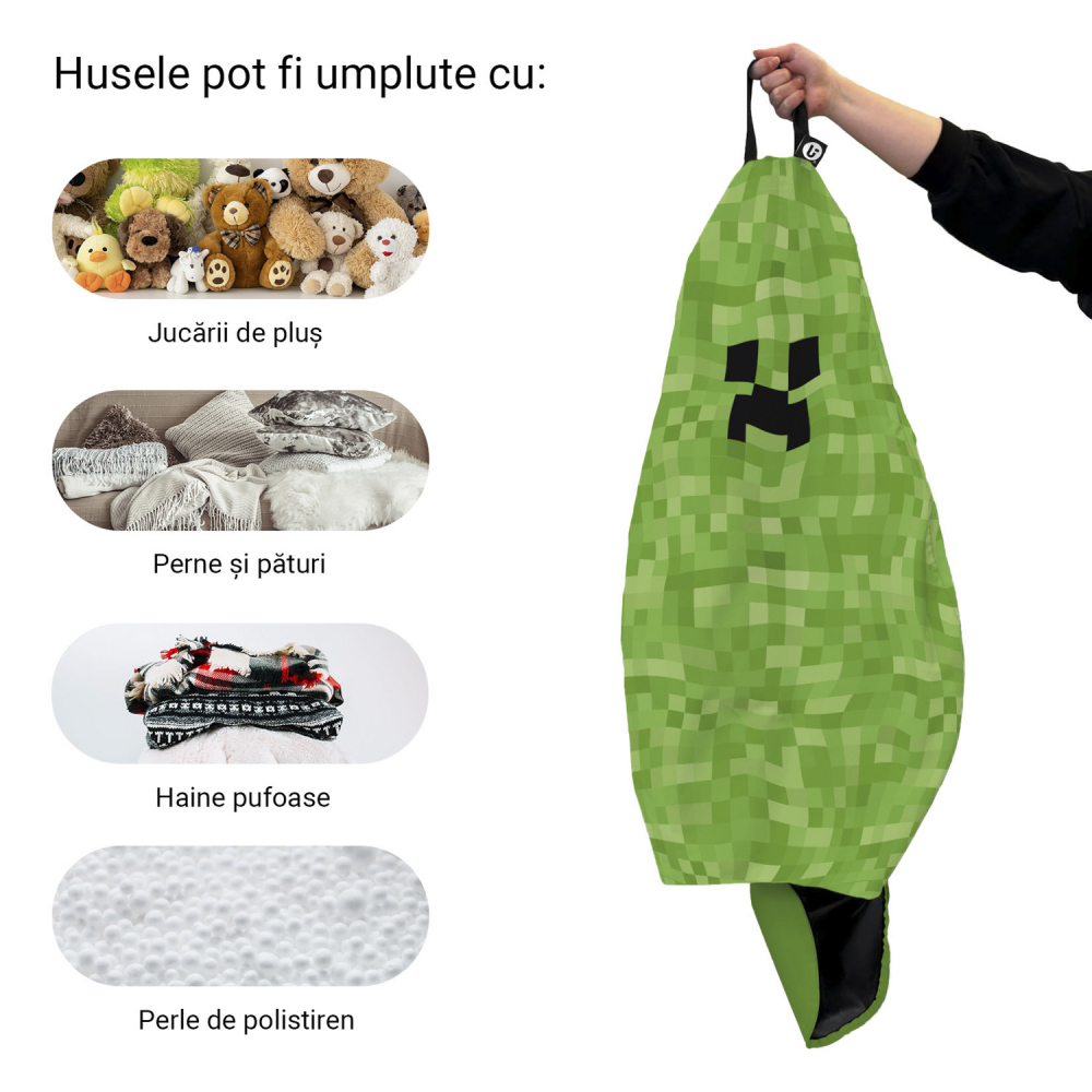 Husa fotoliu Puf Bean Bag tip Para XL fara umplutura Minecraft Creeper
