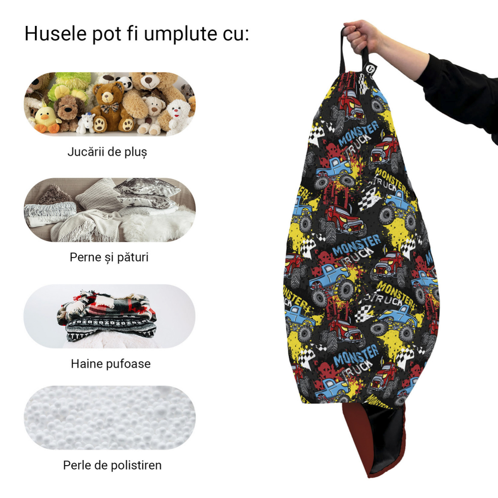 Husa fotoliu Puf Bean Bag tip Para XL fara umplutura Monster Truck