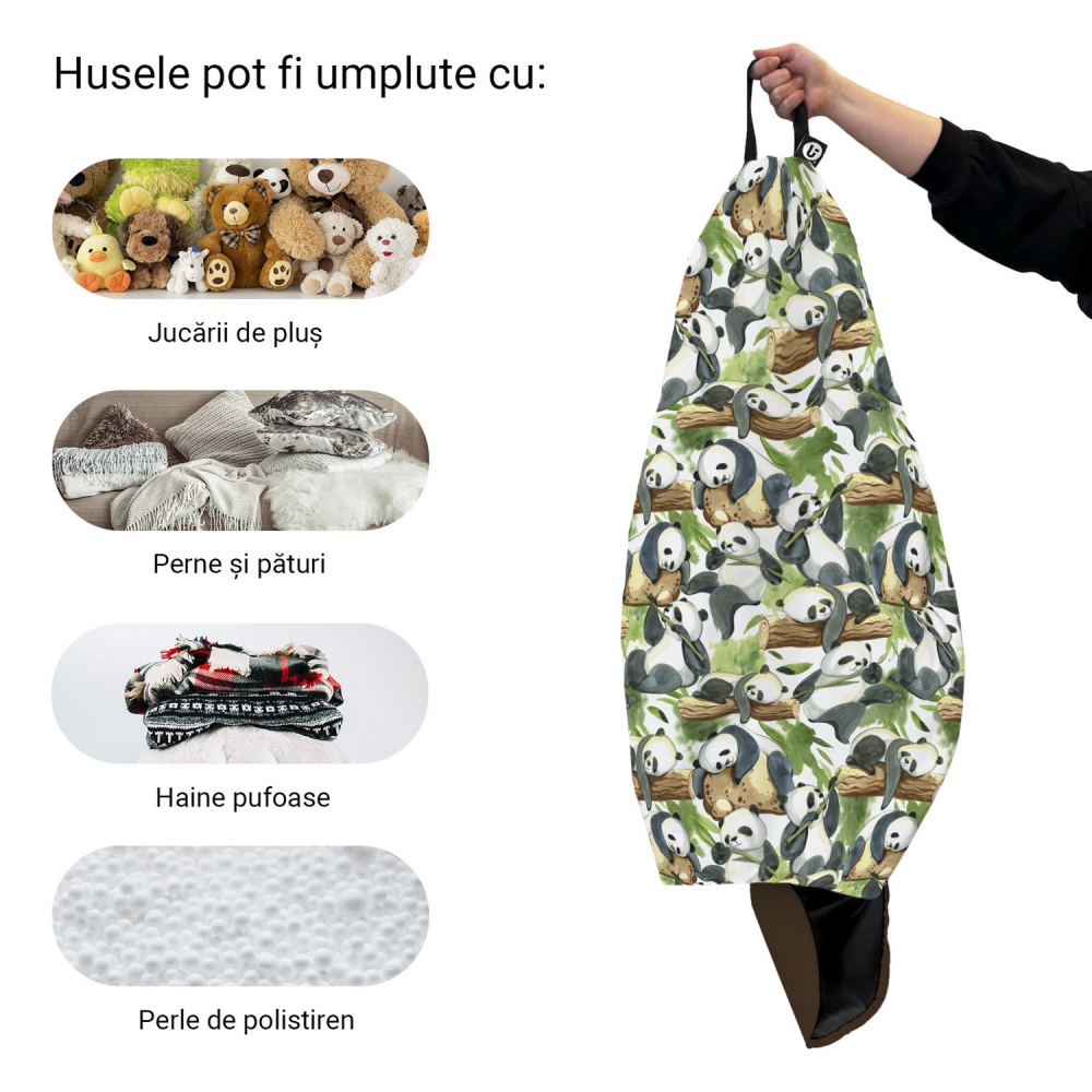 Husa fotoliu Puf Bean Bag tip Para XL fara umplutura Panda