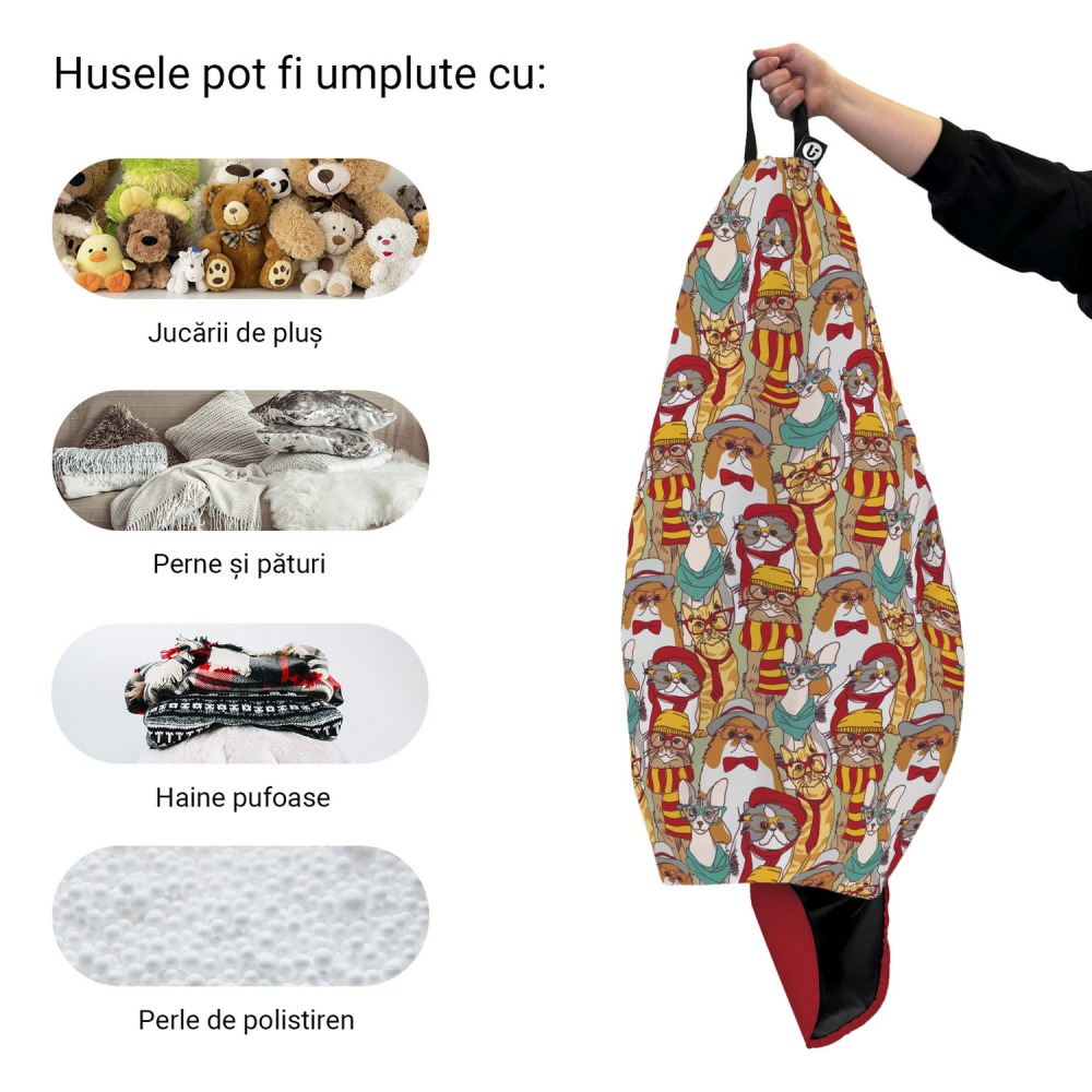 Husa fotoliu Puf Bean Bag tip Para XL fara umplutura Pisici Hipster