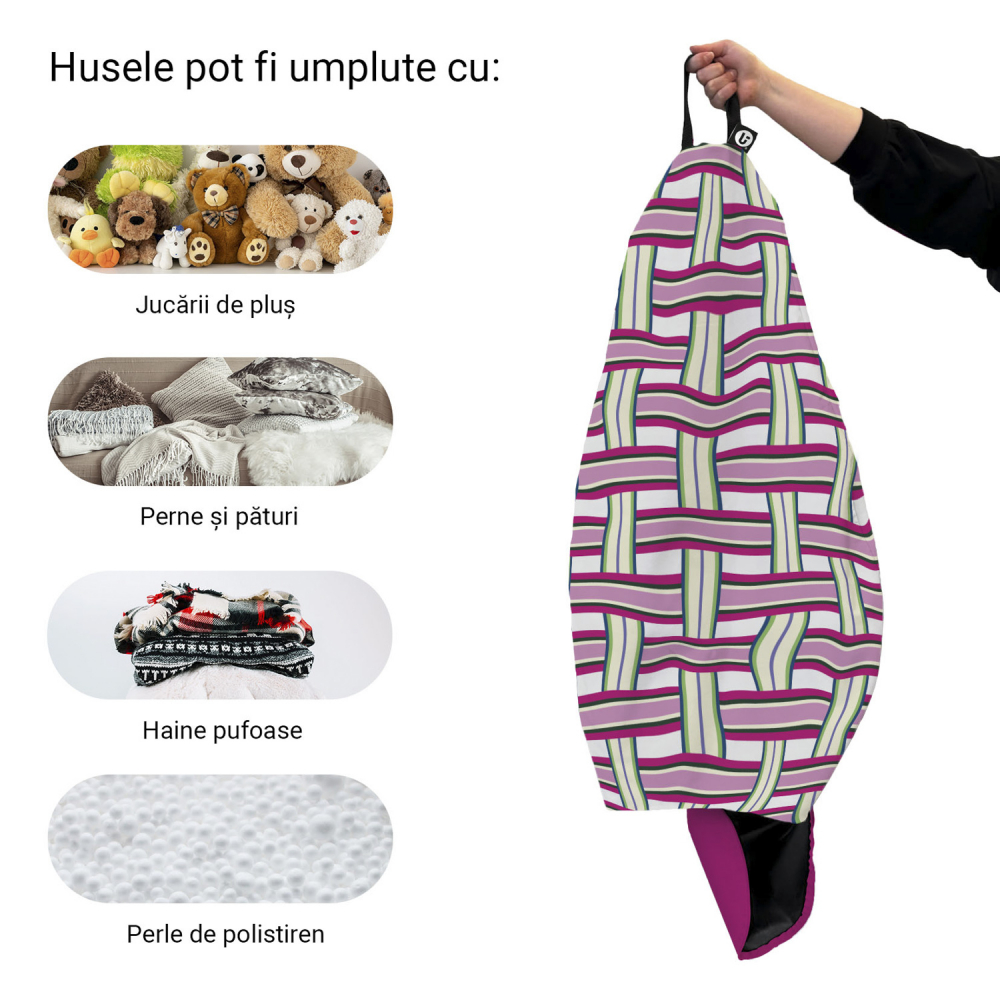 Husa fotoliu Puf Bean Bag tip Para XL fara umplutura raspberry and kiwi