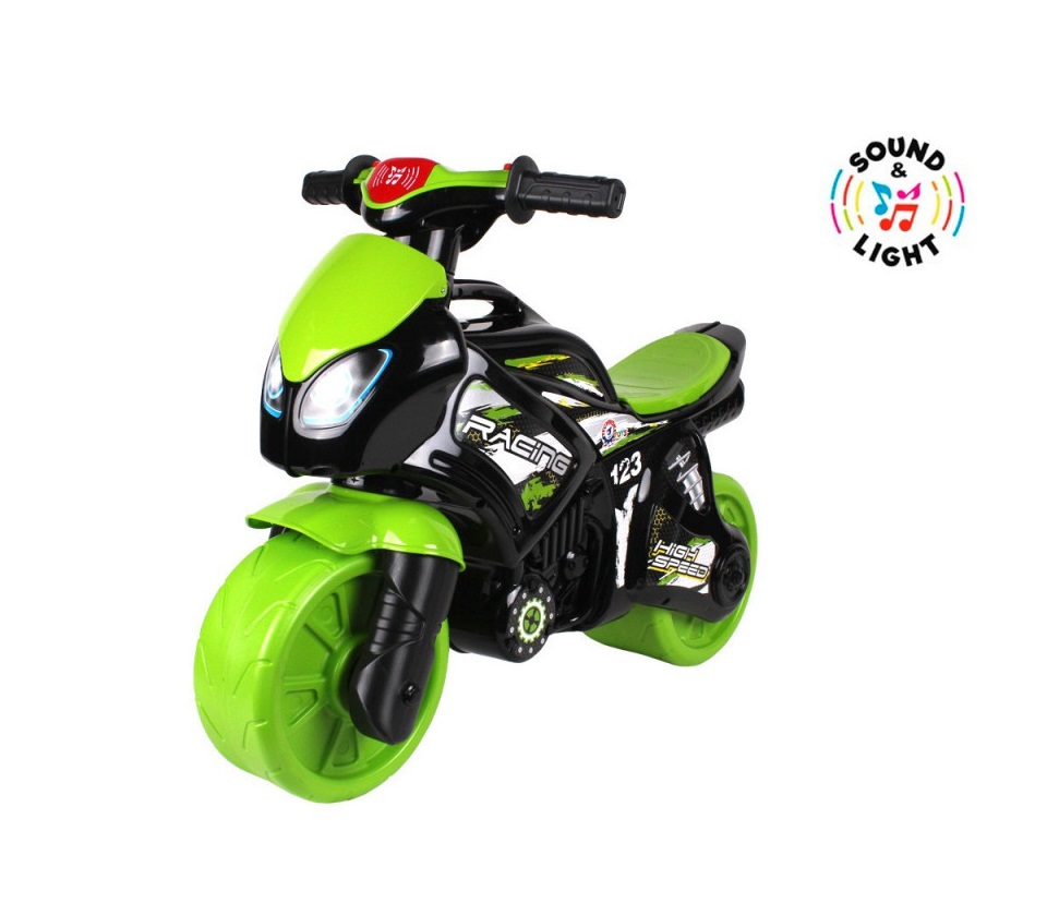 Motocicleta pentru curse Ride On TechnoK Racing cu sunete si lumini VerdeNegru