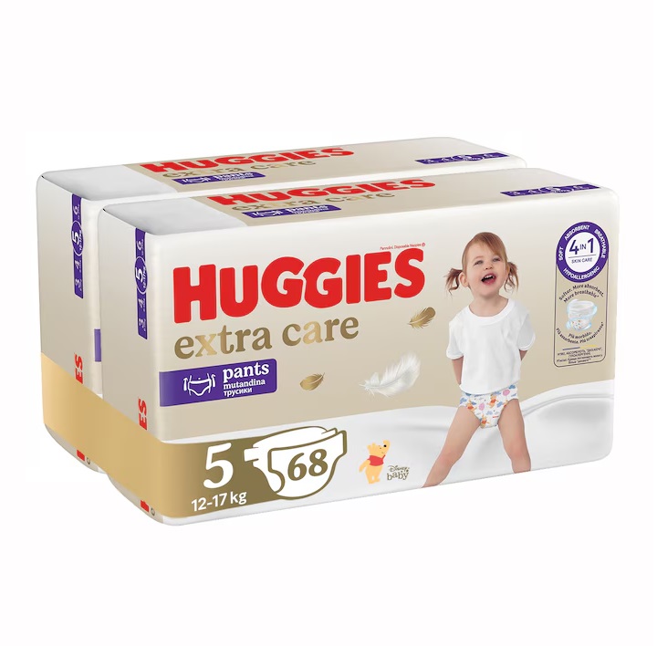 Pachet Scutece chilotel Huggies Extra Care 5, 12-17 kg 68 buc