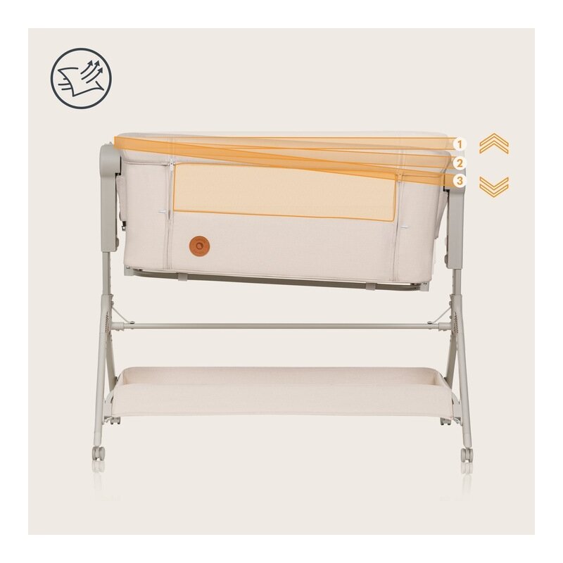 Patut co-sleeper Lionelo Leonie Plus pliabil cu sistem de leganare bej - 4