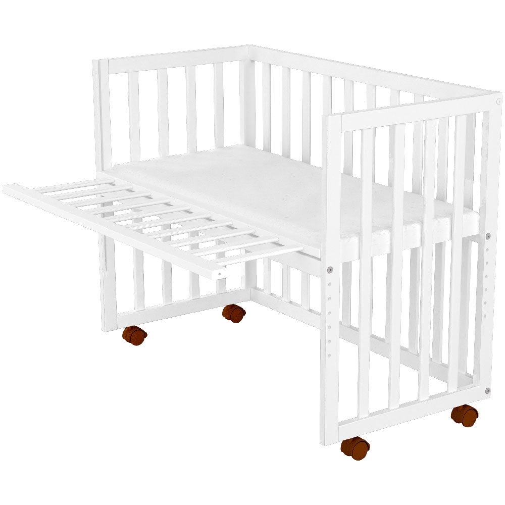 Patut copii din lemn co-sleeper Matei 94x46 cm alb - 1 | YEO