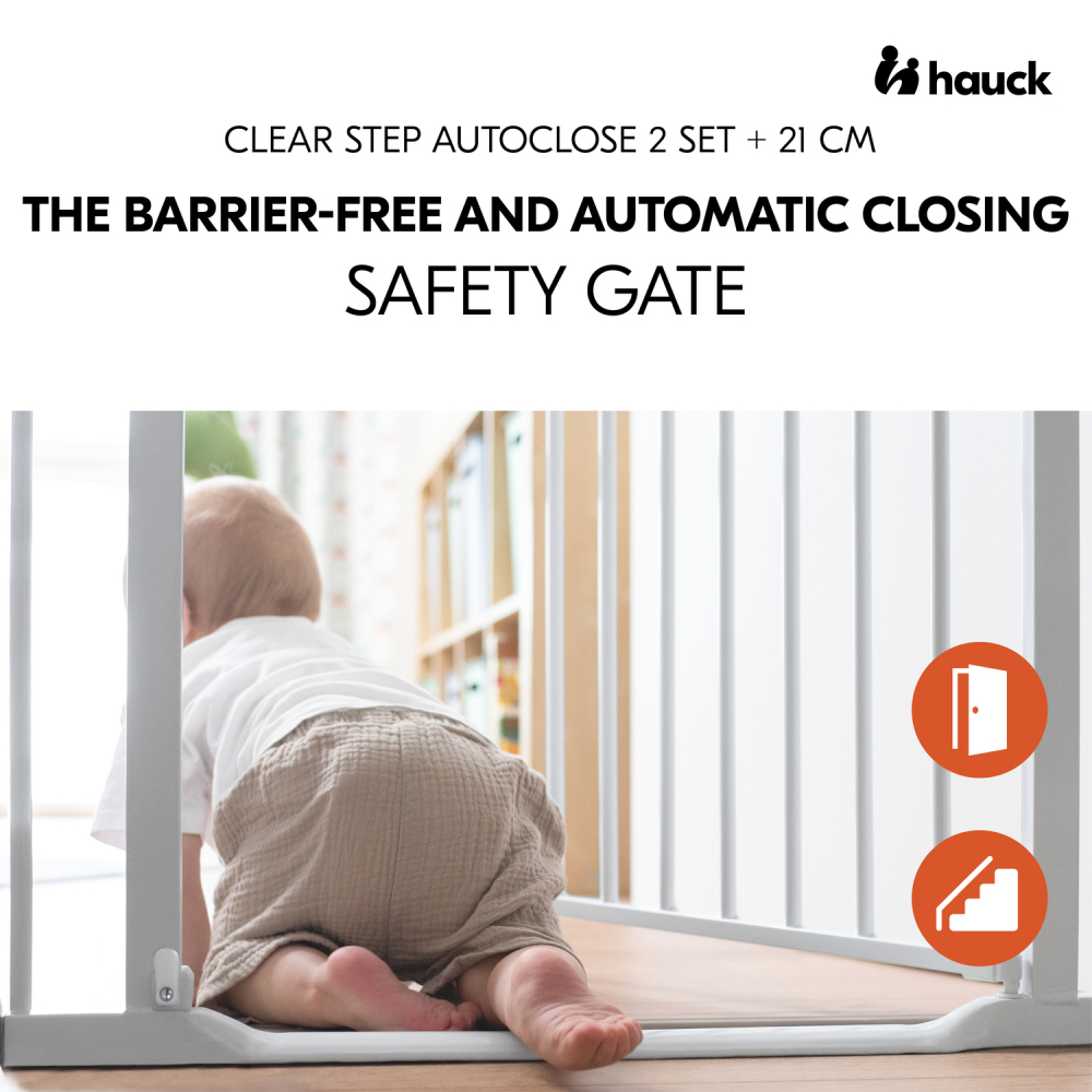 Poarta siguranta Hauck Clear Step Autoclose 2 White 75-80 cm cu extensie +21cm 96-101cm inchidere magnetica automata din ambele parti - 1 | YEO