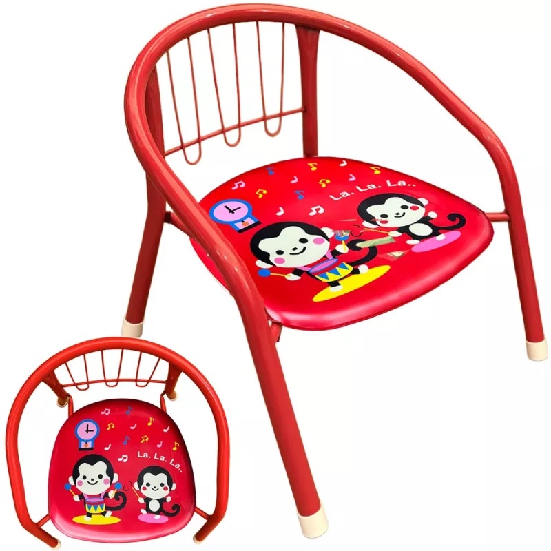 Scaunel pentru copii NiceKids cu cadru metalic, sezut moale, spatar ergonomic si picioare stabile cu protectie antiderapanta, inaltime 36 cm, Red Monkey