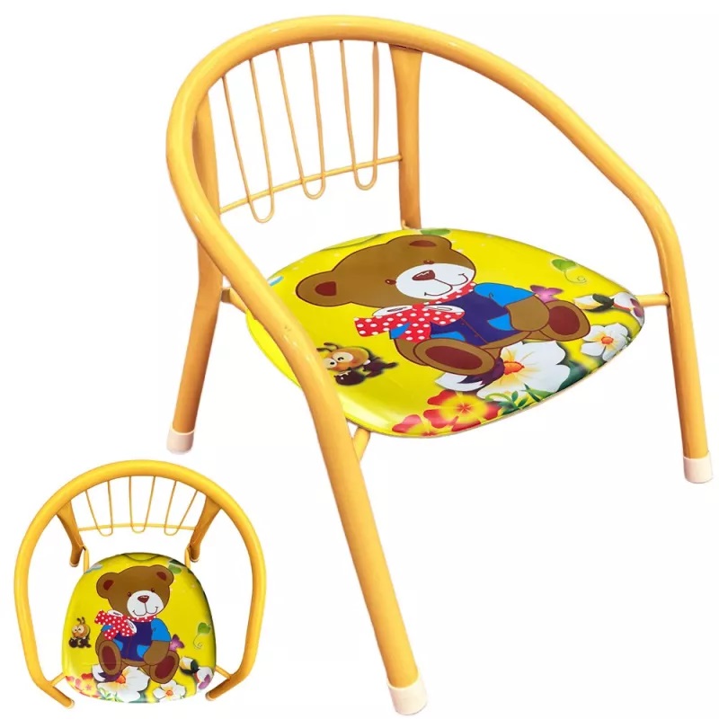 Scaunel pentru copii NiceKids cu cadru metalic, sezut moale, spatar ergonomic si picioare stabile cu protectie antiderapanta, inaltime 36 cm, Yellow Bear