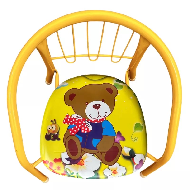 Scaunel pentru copii NiceKids cu cadru metalic, sezut moale, spatar ergonomic si picioare stabile cu protectie antiderapanta, inaltime 36 cm, Yellow Bear - 1 | YEO