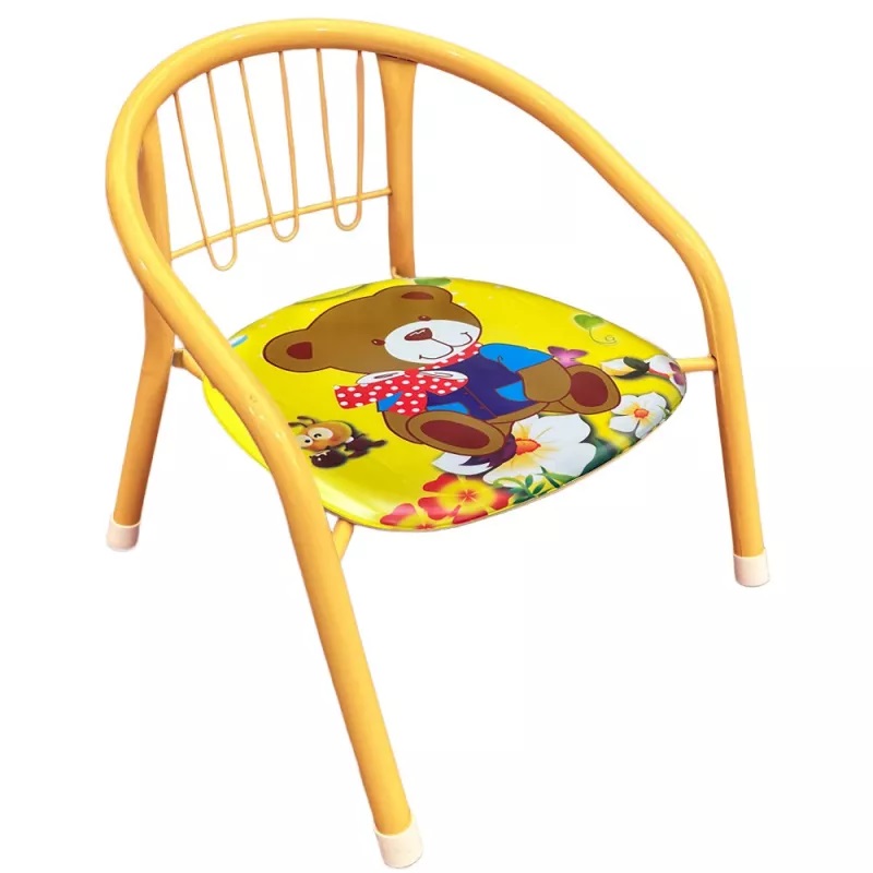 Scaunel pentru copii NiceKids cu cadru metalic, sezut moale, spatar ergonomic si picioare stabile cu protectie antiderapanta, inaltime 36 cm, Yellow Bear - 2 | YEO