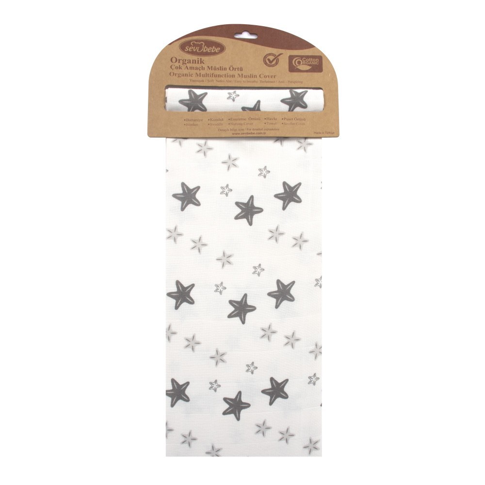 Scutec muselina SeviBebe din bumbac organic 100x100 cm Stars - 2