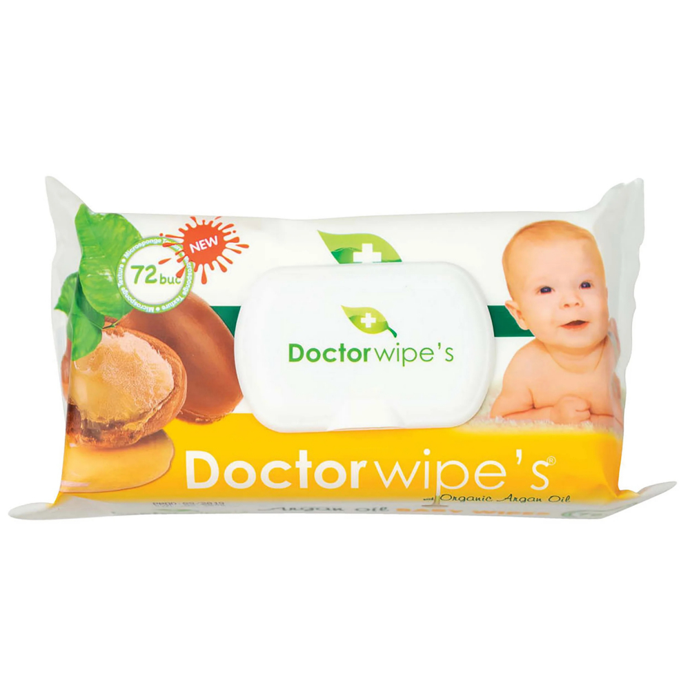 Servetele umede Doctor Wipes cu ulei de Argan 72 bucati in cutie cu capac