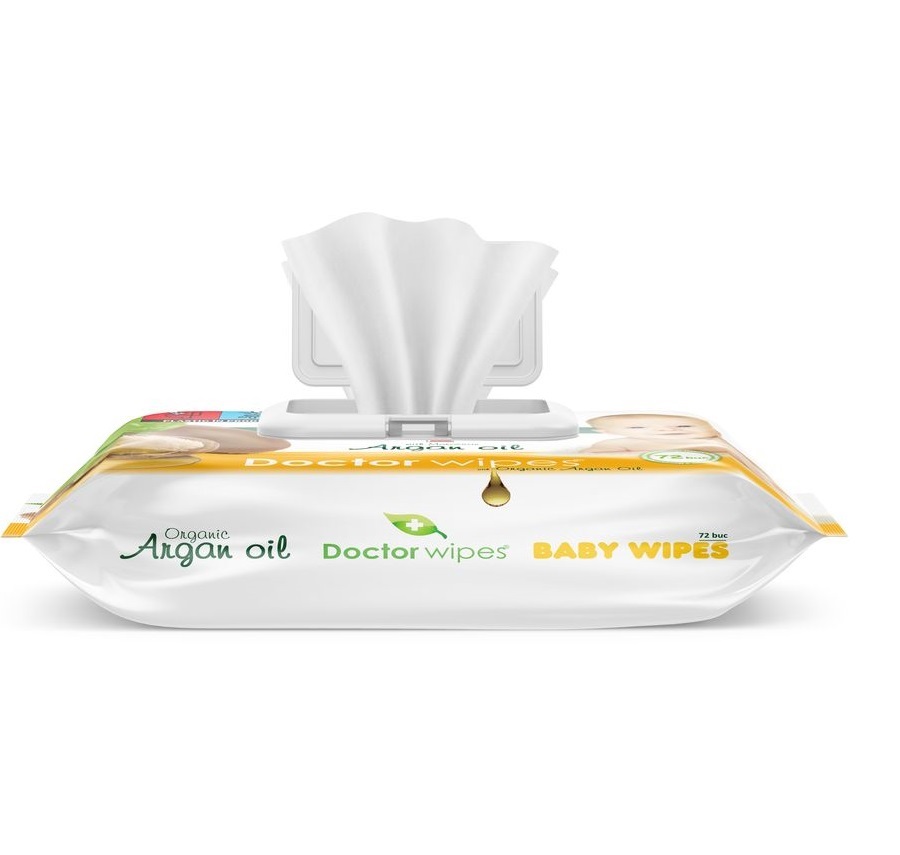 Servetele umede Doctor Wipes cu ulei de Argan 72 bucati in cutie cu capac - 1