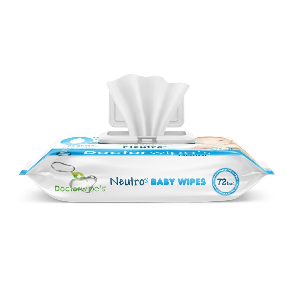 Servetele umede Doctor Wipes fara alcool si parfum Neutro Baby 72 bucati in cutie cu capac - 1