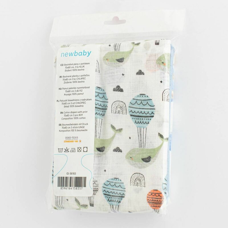 Set 3 scutece New Baby multifunctionale din bumbac 70x80 cm multicolor boy - 5