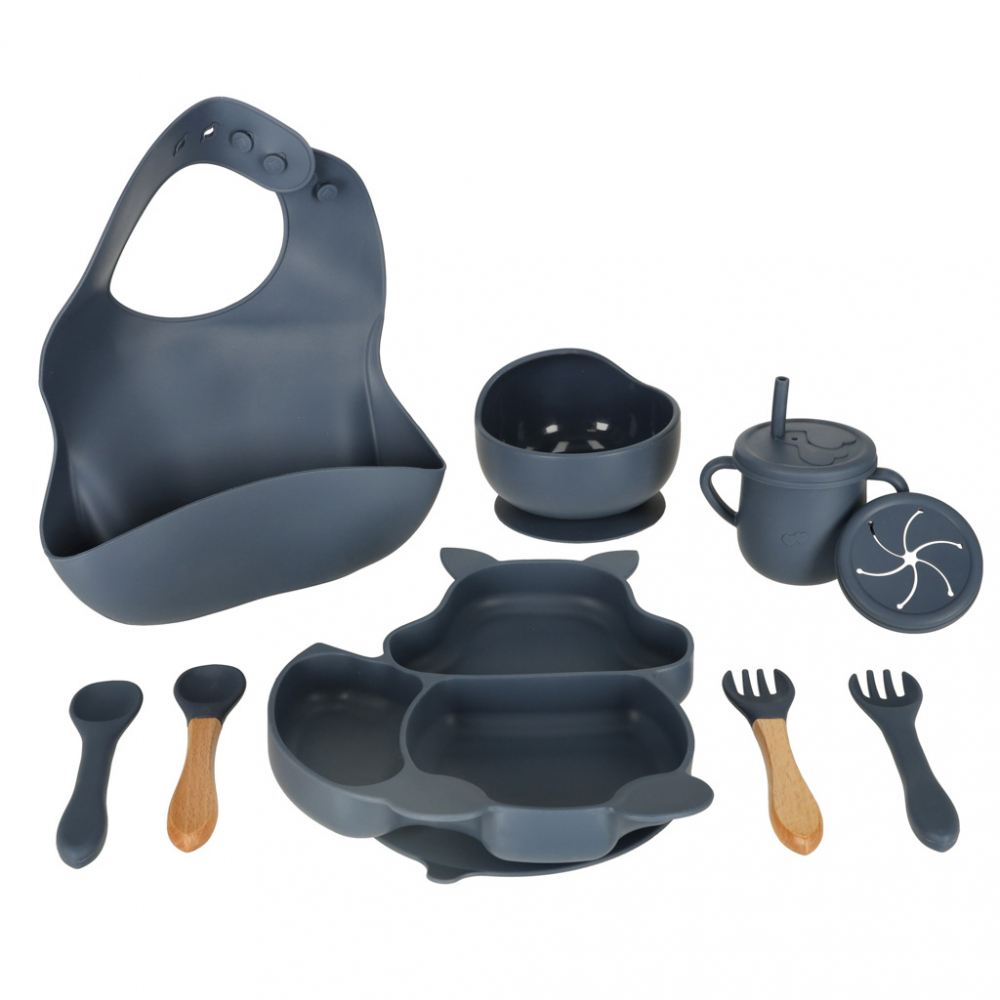 Set diversificare hrana bebelusi cu 9 elemente din silicon Dark Blue Squirrel - 1 | YEO