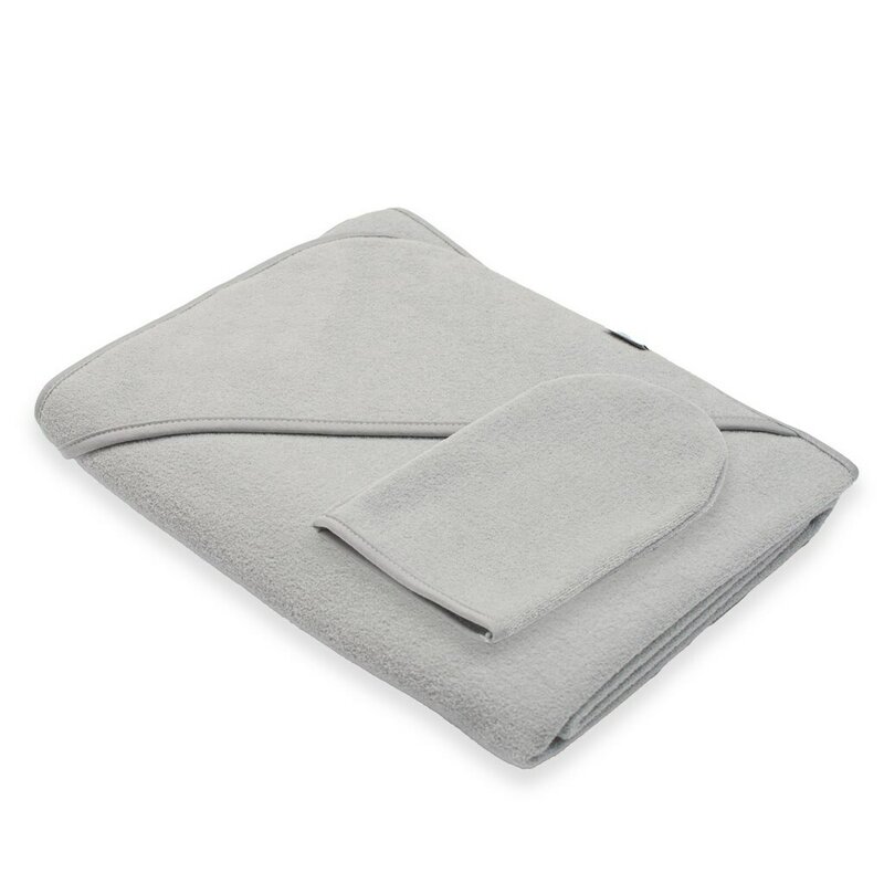 Set prosop cu gluga si manusa baie New Baby 100 x 100 cm basic gray