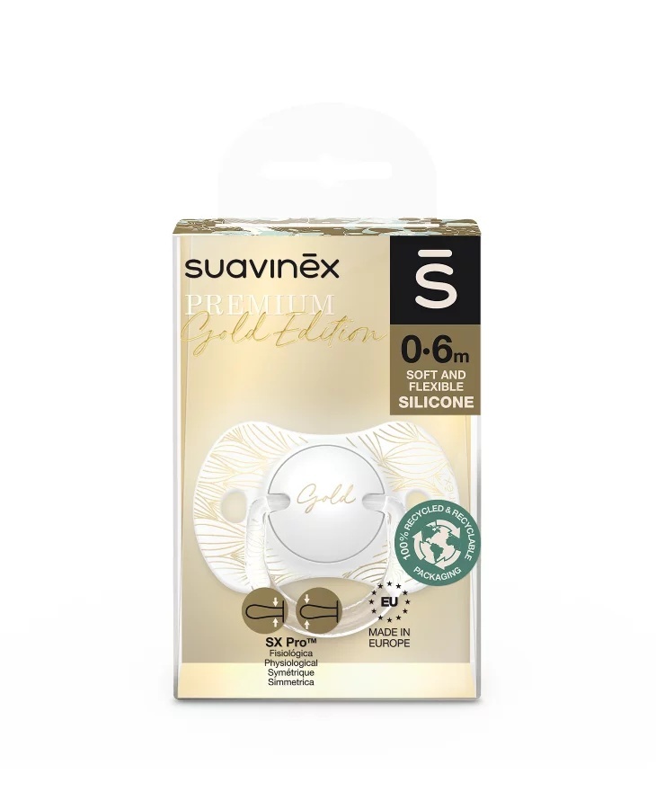 Suzeta fiziologica SX Pro din silicon 0-6 luni bej Gold Premium - 1 | YEO