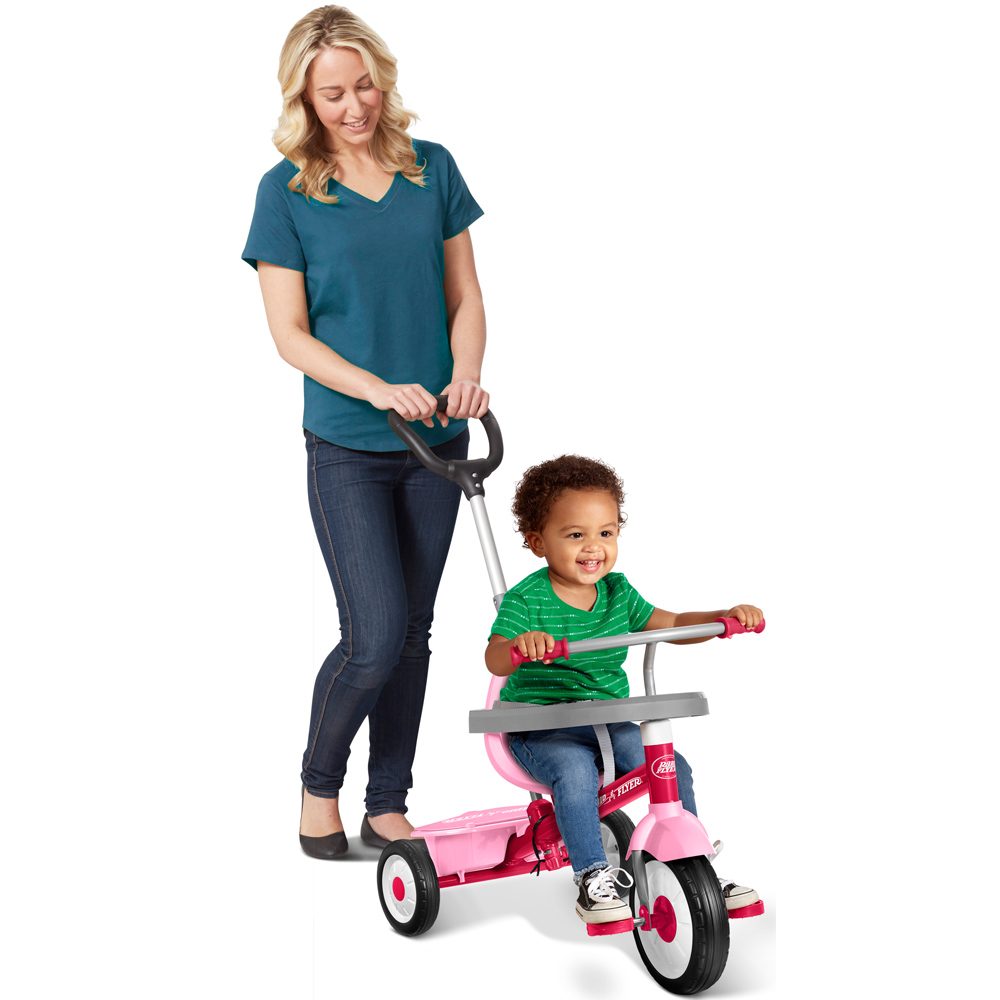 Tricicleta pentru copii Radio Flyer 3 in 1 Stroll N Trike roz cu scaun cu pozitie ajustabila, roti silentioase, maner reglabil pe inaltime si detasabil, sistem roata libera, pana la 25 kg - 3 | YEO