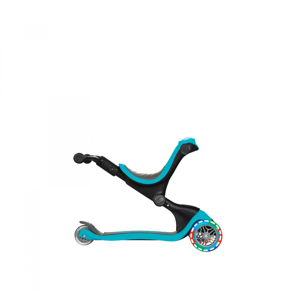 Trotineta evolutiva Globber Go-Up 4 in 1 Deluxe Lights Turquoise, ghidon reglabil din aluminiu, scaun, maner parinte, roti cu Led, greutate admisa 50 kg - 8