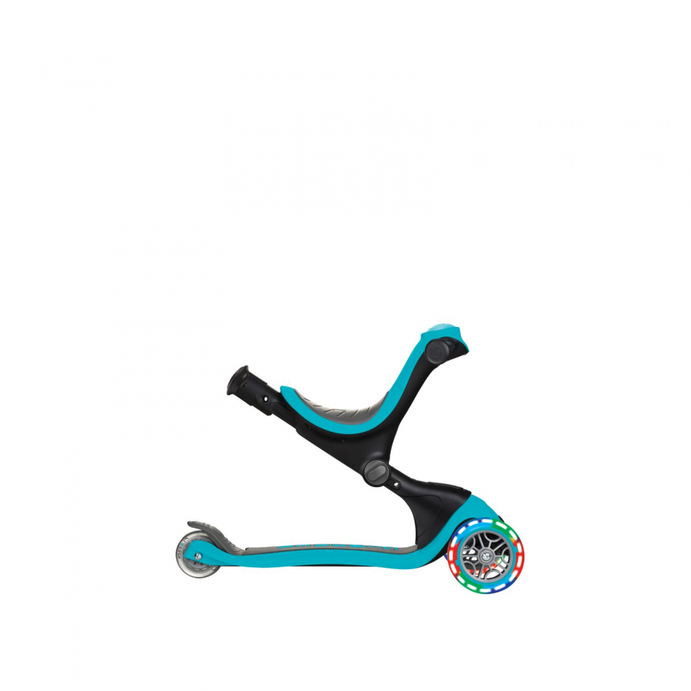 Trotineta evolutiva Globber Go-Up 4 in 1 Deluxe Lights Turquoise, ghidon reglabil din aluminiu, scaun, maner parinte, roti cu Led, greutate admisa 50 kg - 9