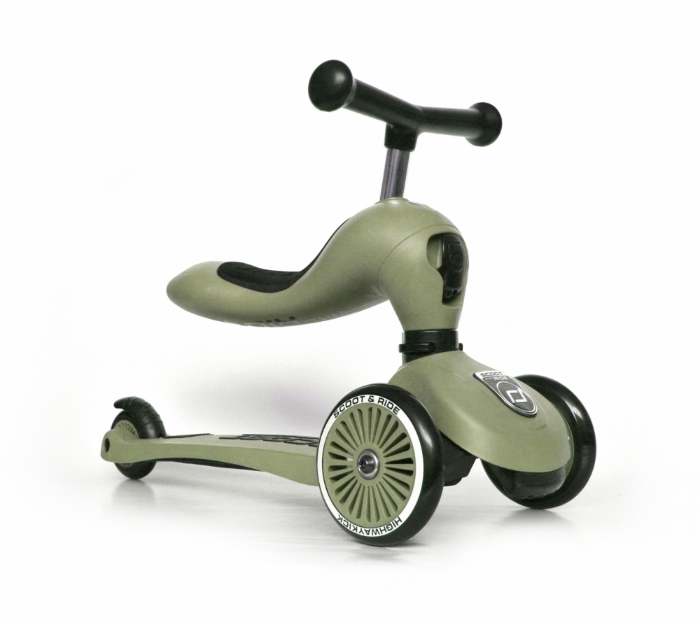 Trotineta copii cu sezut, transformabila 2 in 1, HighwayKick 1 Olive, 1-5 ani, pana la 50 kg, Scoot  Ride