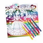 Set creativ copii de colorat pe panza cu efect metalic printesa si unicorn