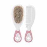 Set pieptan cu perie din par natural 0 luni+ blush pink