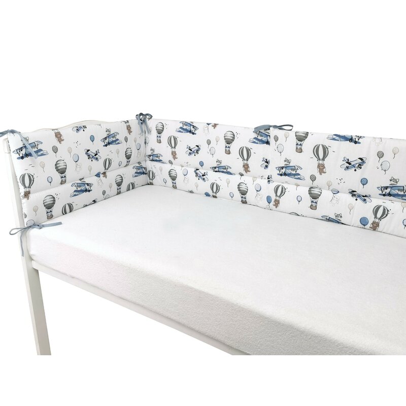 Aparatoare pentru patut MimiNu din bumbac 180x30 cm cu panglici blue plane