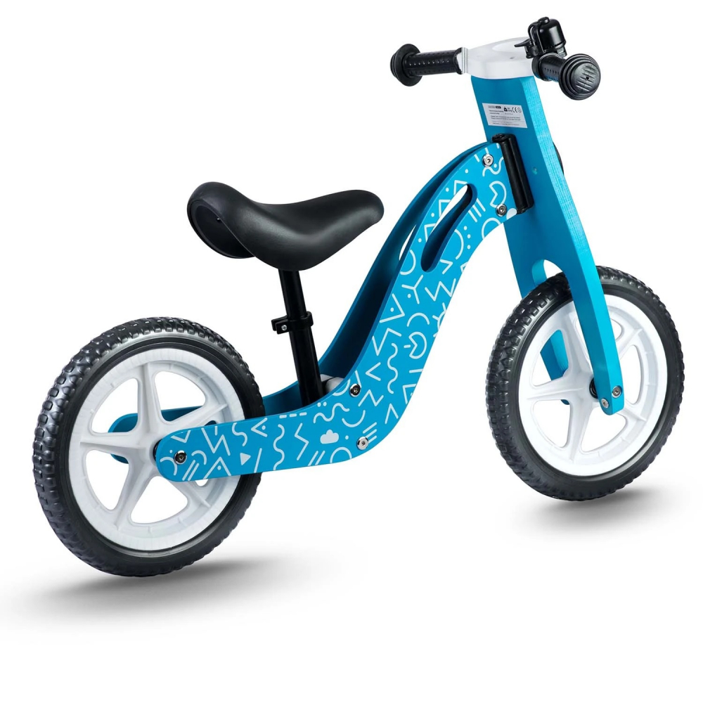 Bicicleta din lemn fara pedale cu roti EVA Ricokids Albastru - 9