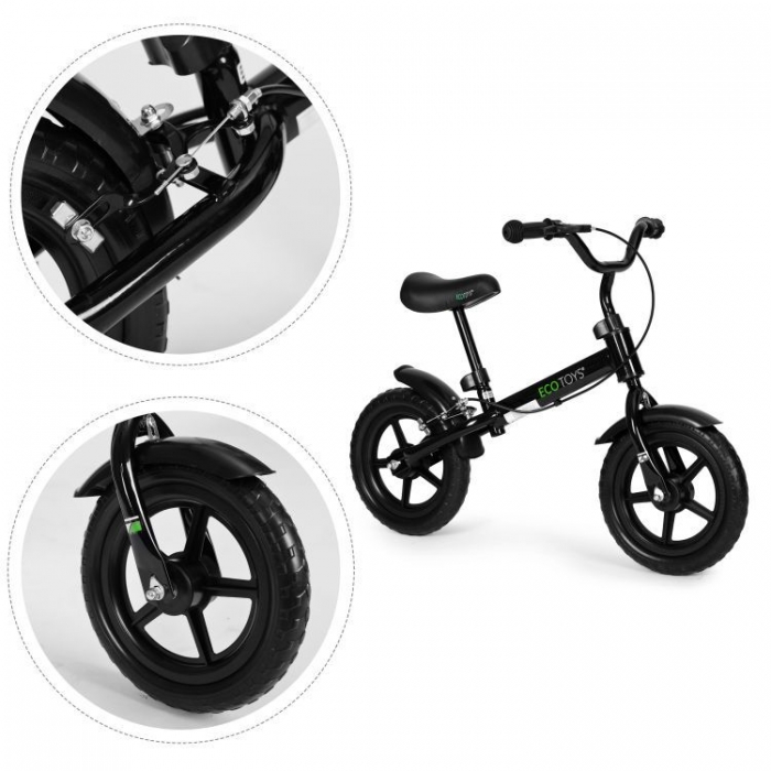 Bicicleta fara pedale cu frana de mana si roti din spuma Eva Ecotoys YM-BB-3 negru - 2 | YEO