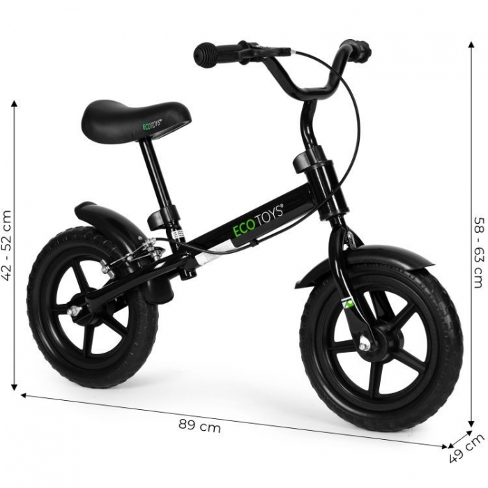 Bicicleta fara pedale cu frana de mana si roti din spuma Eva Ecotoys YM-BB-3 negru - 3