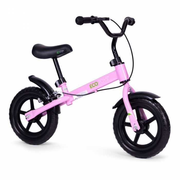 Bicicleta fara pedale cu frana de mana si roti din spuma Eva Ecotoys roz