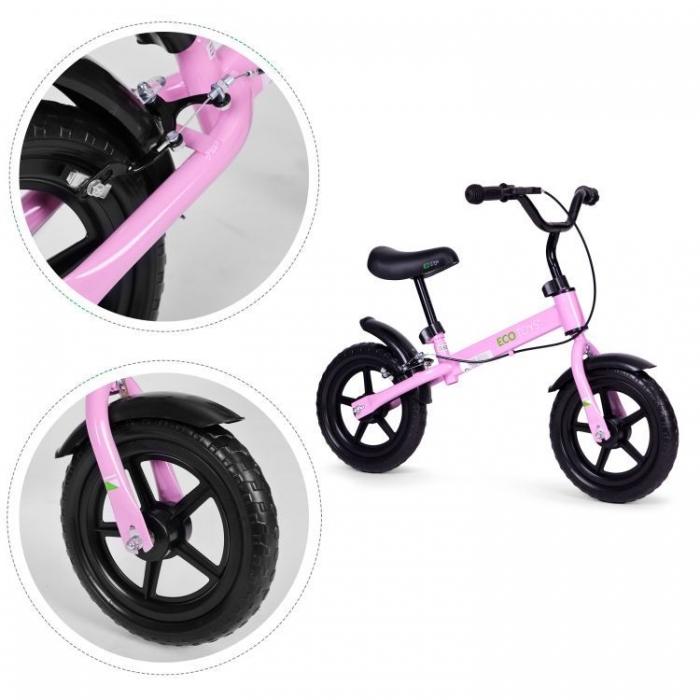 Bicicleta fara pedale cu frana de mana si roti din spuma Eva Ecotoys roz - 2 | YEO