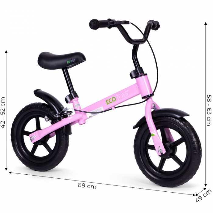 Bicicleta fara pedale cu frana de mana si roti din spuma Eva Ecotoys roz - 3