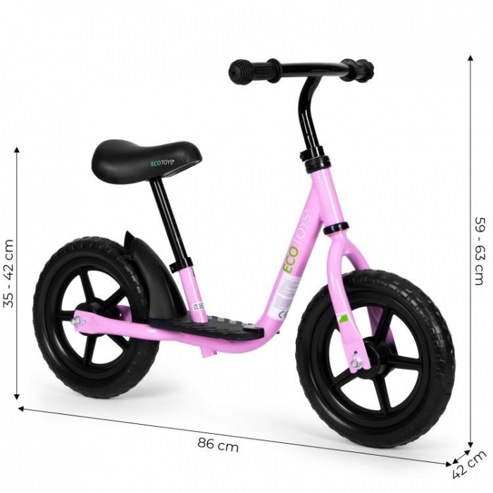 Bicicleta fara pedale EVA Ecotoys JT-BB-05 cu platforma si roti din spuma roz - 3