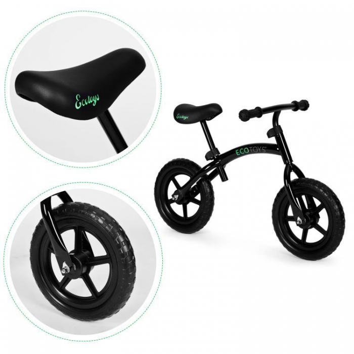 Bicicleta fara pedale cu roti din spuma EVA Ecotoys YM-BB-13 negru - 2