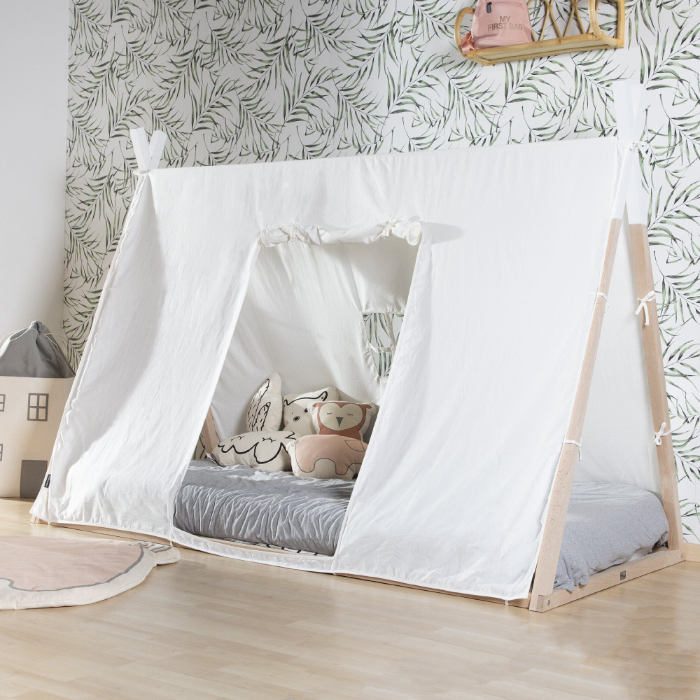 Cadru pat Tipi Childhome 90x200 cm lemn natural alb - 3 | YEO